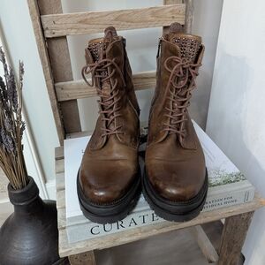 Leather Combat Boots w/ Studded Tongue by Brown's Shoes